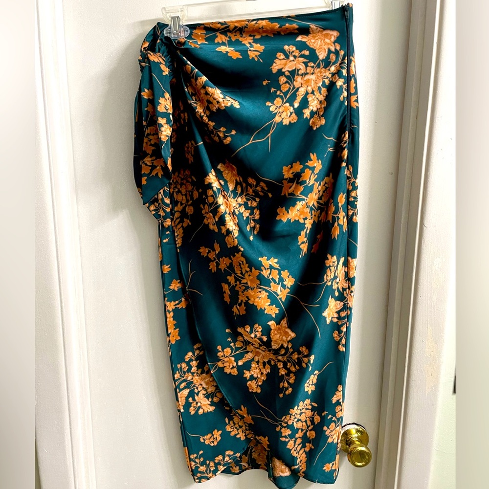 Green Floral Wrap Skirt